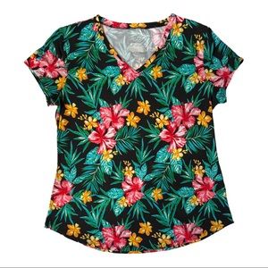 No Boundaries Ladies Hawaiian Flower Print T-Shirt Top Size XL 15-16 EUC!